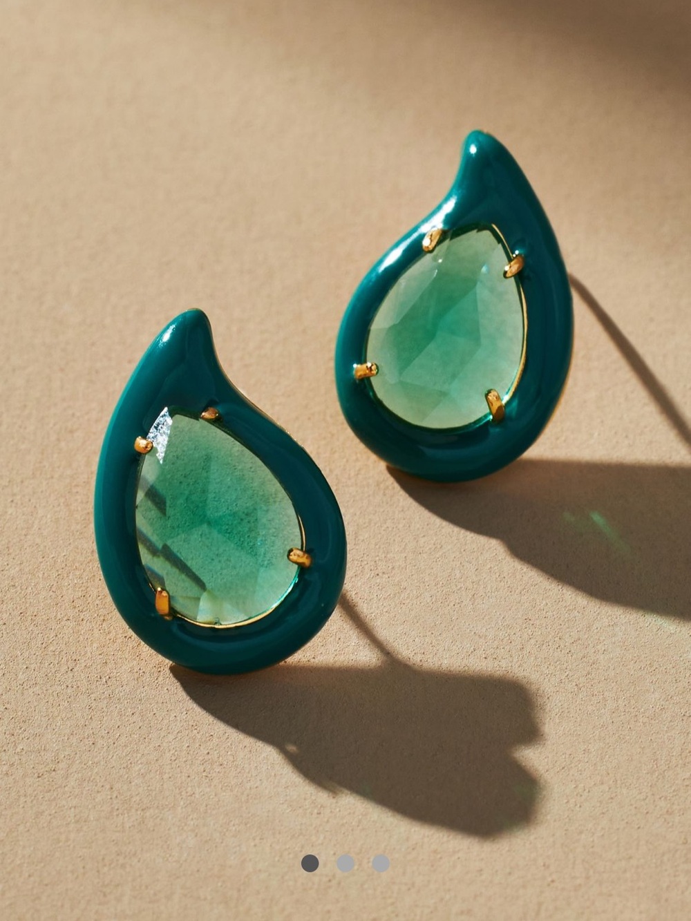 NWT Anthropologie Festive Enamel Teardrop Post Earrings 14k Gold-Plated & Green